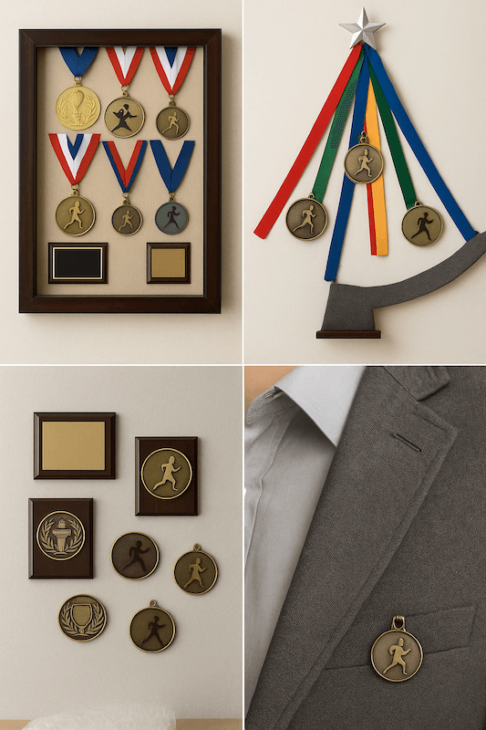 four images of different medal displays