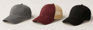line up of different low profile hats