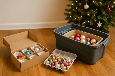 egg carton style ornament storing