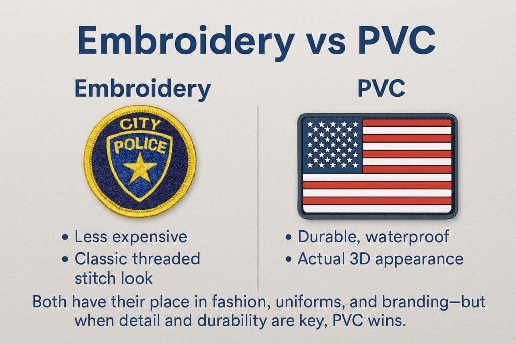 PVC vs embroidered patch infographic